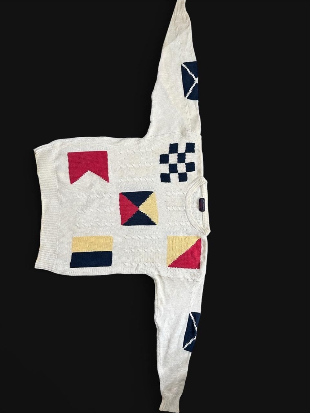 Vintage-Inspired Crewneck Sweater with Nautical Signal Blocks - White